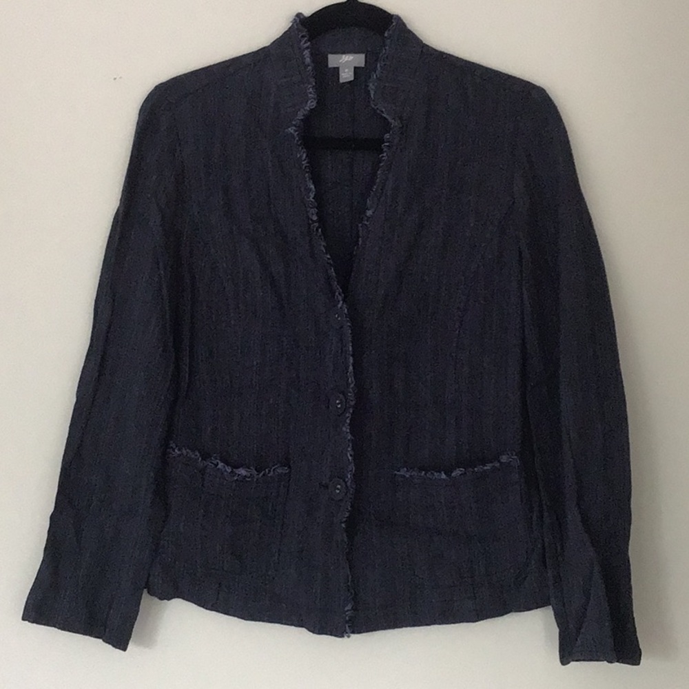J. Jill Blue Chambray Blazer w/ Fringe detail